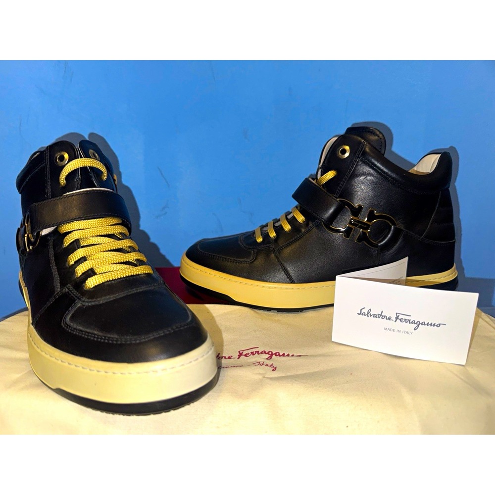 Salvatore Ferragamo Mens 8.5 EE Black Leather High Top Sneakers 25278 A14SG